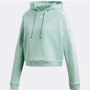 Adidas Women’s Mint Green Cropped Hoodie with Three Stripes Sz Small